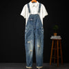 Men Loose Holes Ripped Denim Bib Overalls Pockets Distressed Blue Jeans Adjustable Suspenders Jumpsuits Coveralls Dungarees
