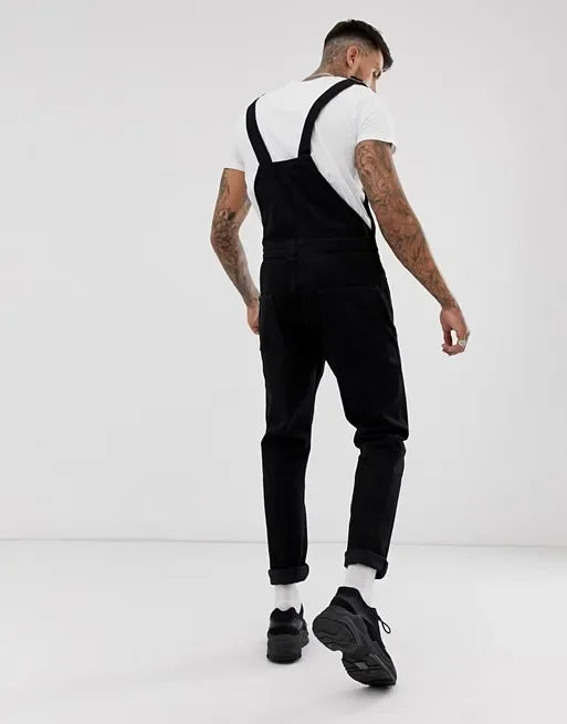 Salopette Jeans Nera Uomo