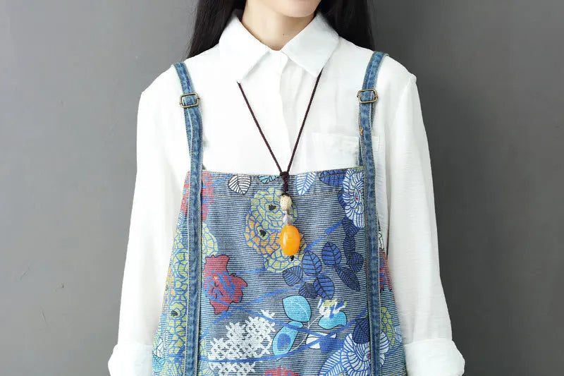 Salopette Jeans Fiori Blue