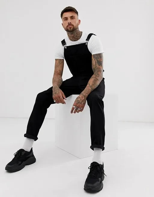Salopette Jeans Nera Uomo