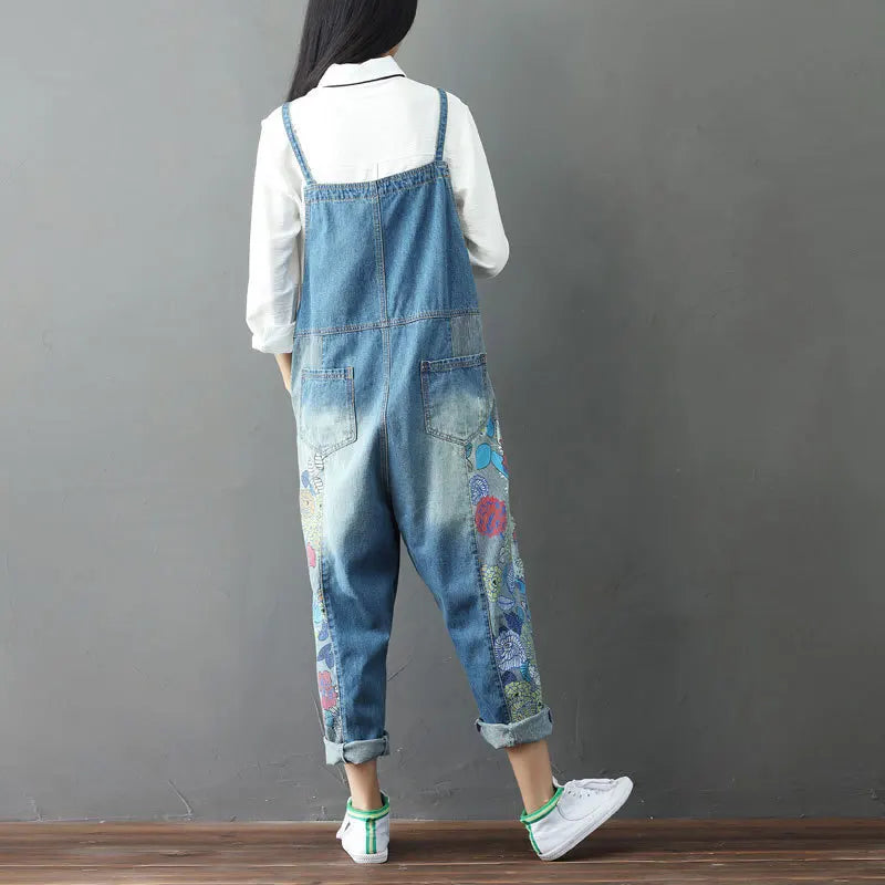 Salopette Jeans Fiori Blue